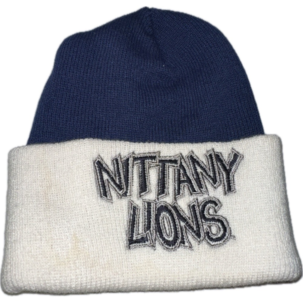 Vintage Youth Beanie Penn State Nittany Lions Blue White NCAA College 90s Y2K